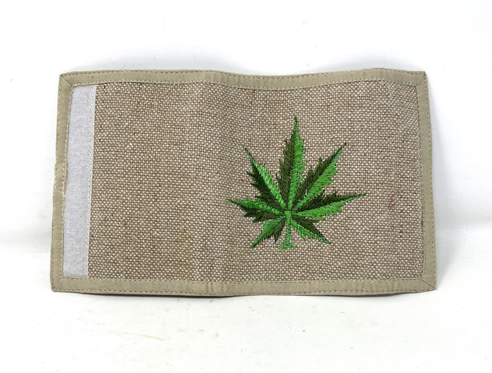 100% Pure Hem Unisex Wallet Embroidered - Mari Green on Light Green