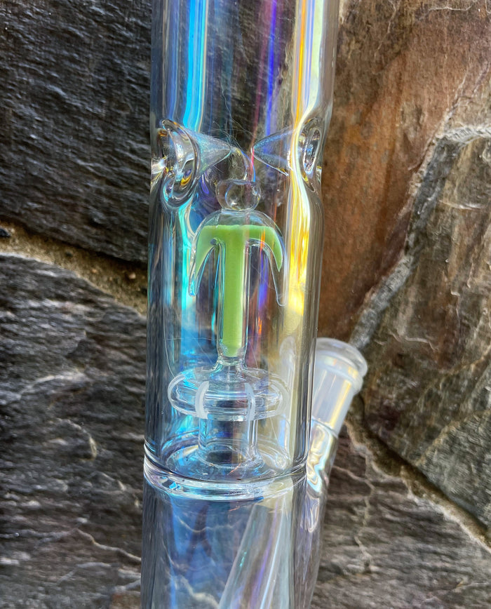 12" Straight Neck Thick Shimmering Glass Bong Glow-in-the-Dark Design - Sunsetting