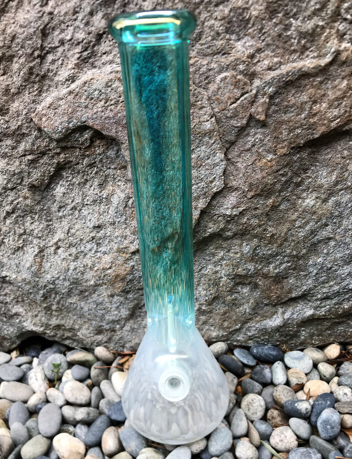 16" Cool Daiquiri Ice fades to White, Beaker Base in Thick Glass includes 14mm Diamond Shape Bowl