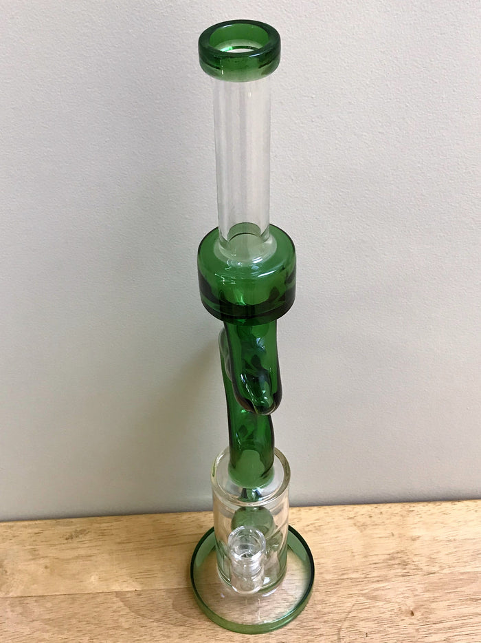16" Double Zong, Thick Glass Water Rig with Quartz Banger, Slide Bowl, Pop Top Container & Xtras - Mean Green Zong