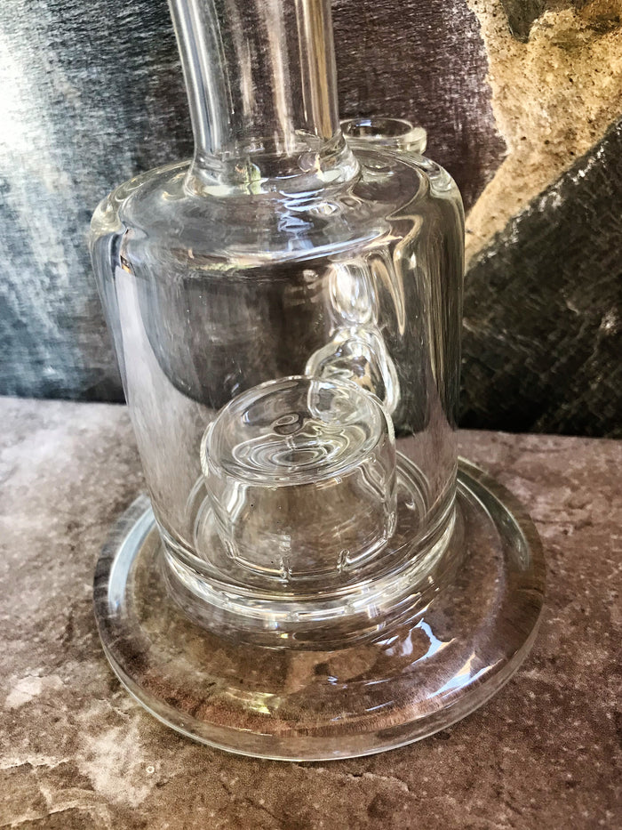 7" Thick Glass Rig Dome Perc w/14mm Quartz Banger, Tool & Container - All Clear