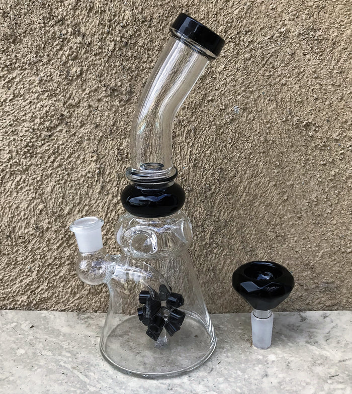 8.5" Thick Glass Beaker Rig w/Sprinkler Perc, Ice Catcher & 14mm Bowl - Black Diamond