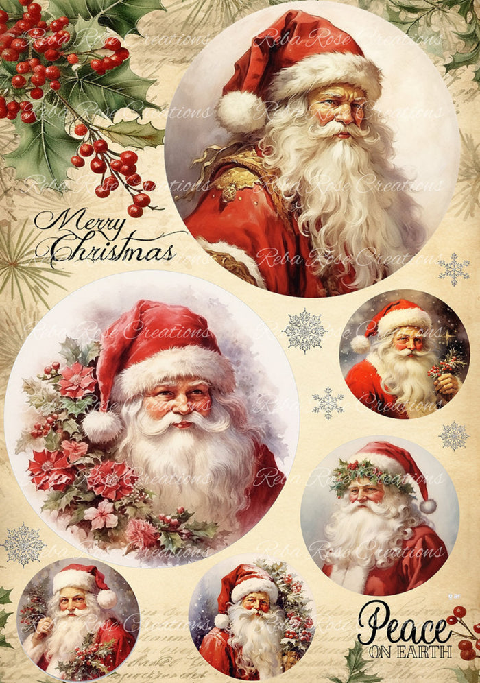 A Collage of Santa Rice Paper by Reba Rose Creations
