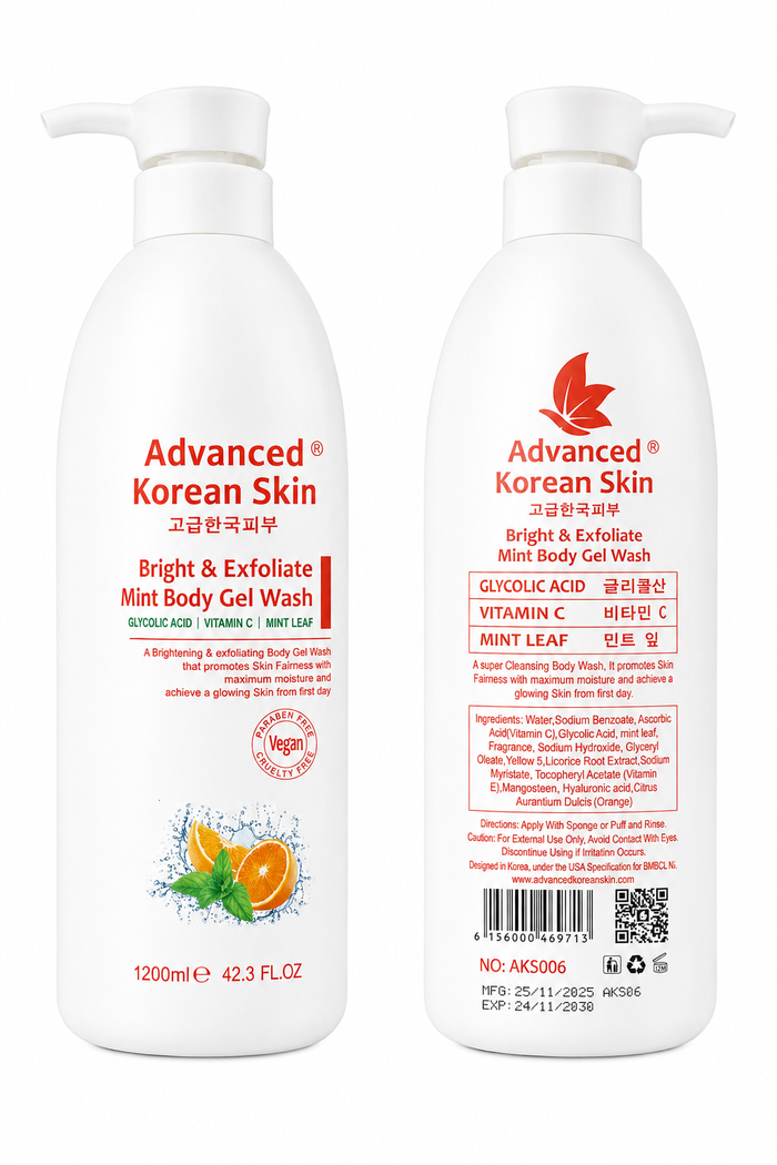 Advanced Korean shower gel (glycolic, vitamin c and mint)