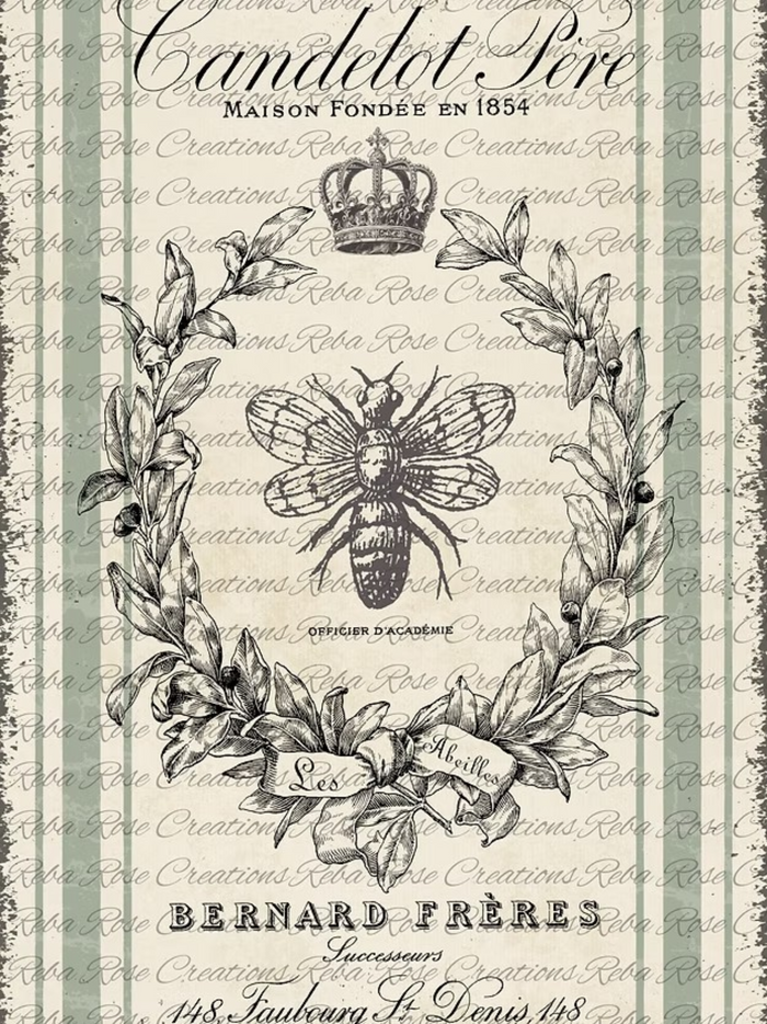 Bee In Wreath Rice Paper by Reba Rose Creations