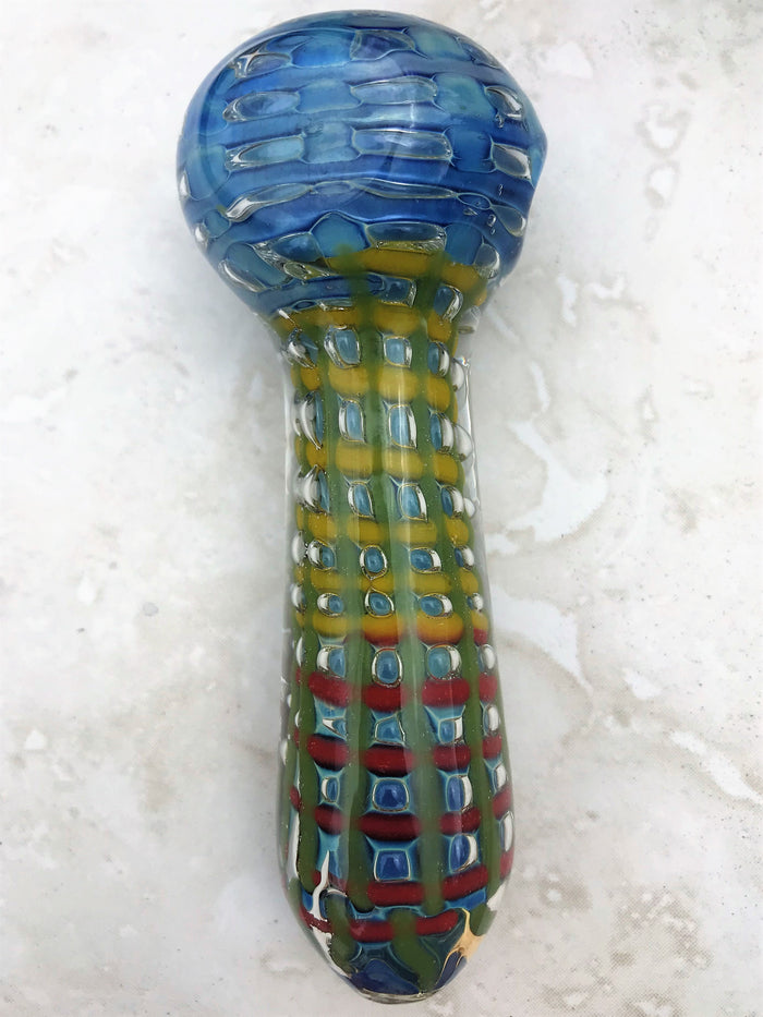 Best Seller! 4.5'' Thick Glass Best Spoon Hand Pipe - Red & Yellow Swirl
