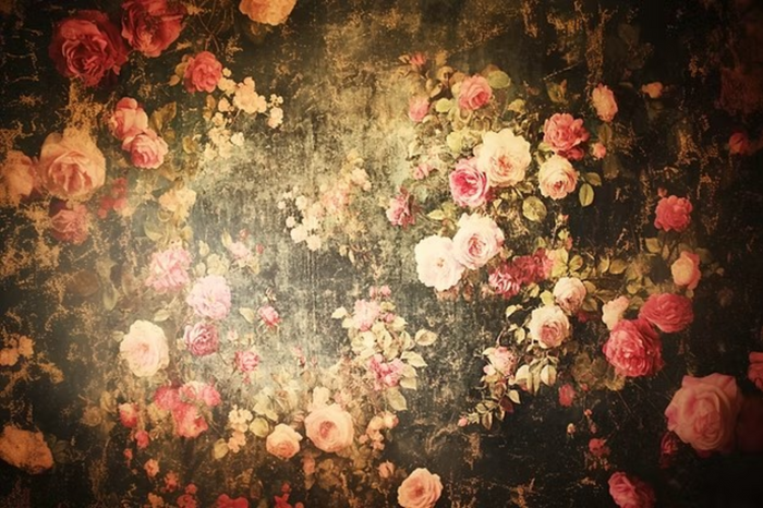 Black Background with Pink Roses Rice Paper by Reba Rose Creations