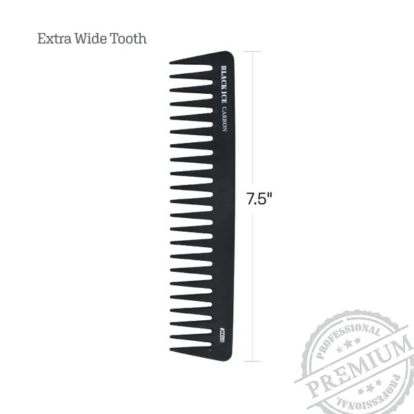 Black Ice Professional 7 1/2" Extra Wide Tooth Carbon Comb