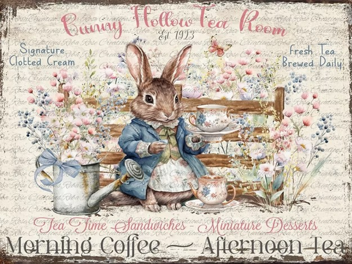 Bunny Having Tea Rice Paper by Reba Rose Creations
