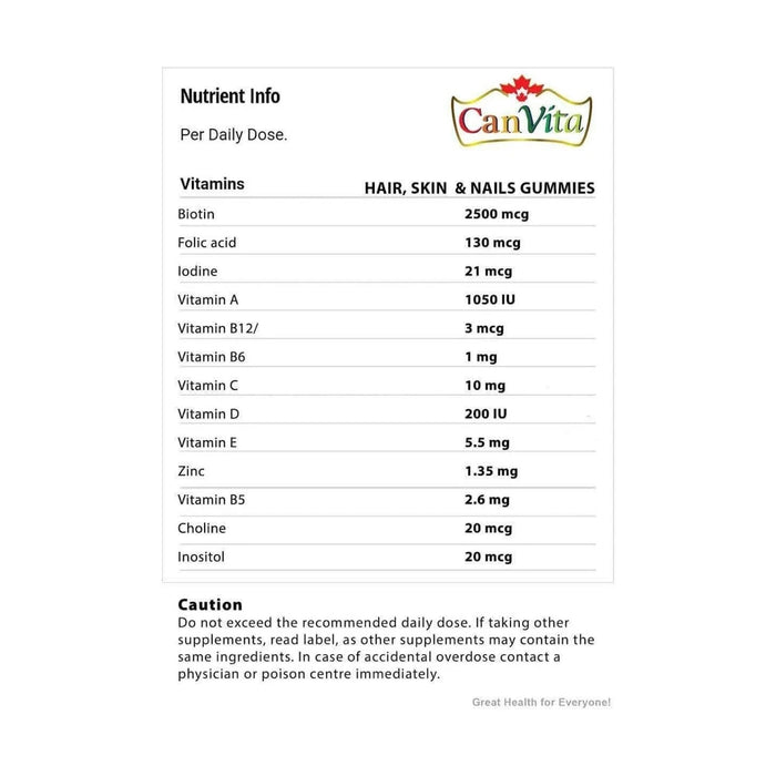 Canvita Hair, Skin & Nails Biotin 2500mcg Gummies - 60 Gummies (Halal, Vegan), Vitamins & Supplements