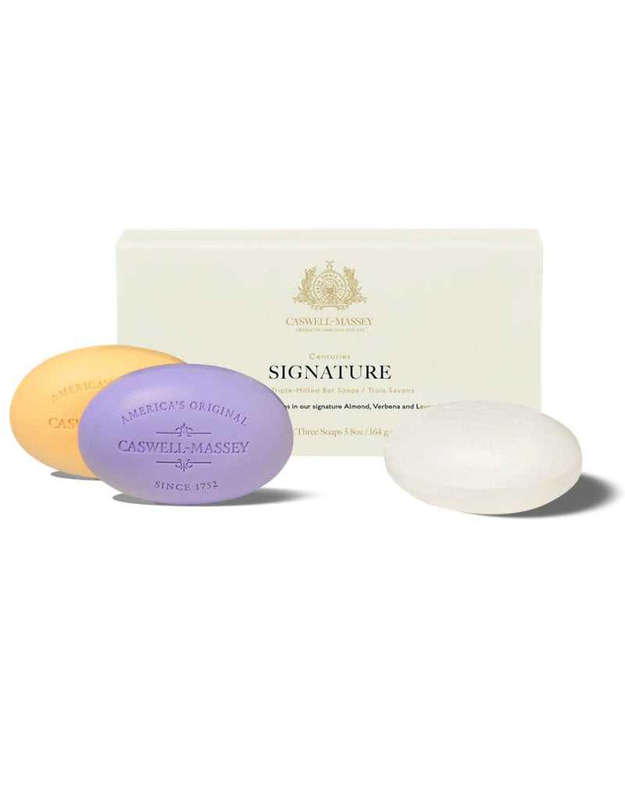 Caswell Massey Signature triple-milled soap set with almond, verbena, and lavender scents