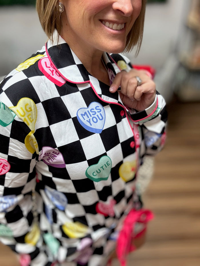 Checkered Conversation Hearts Pajama Set