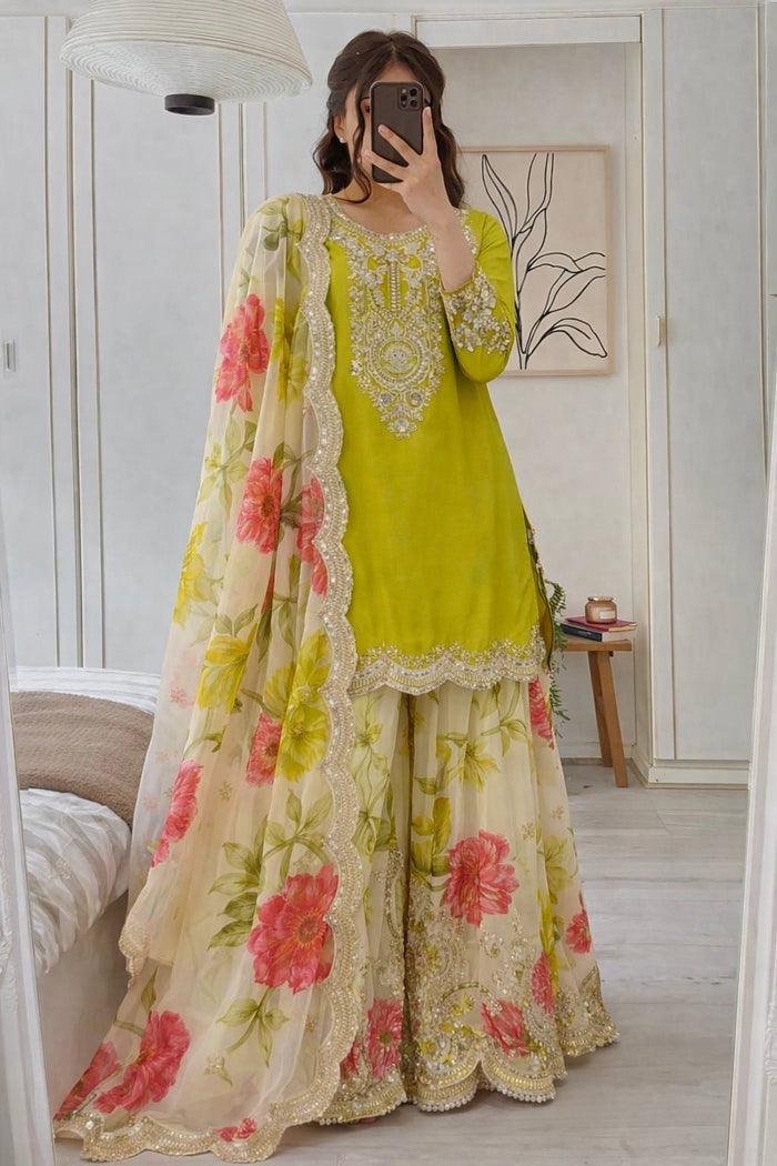 Chic Ethnic Wear with Floral Accents
