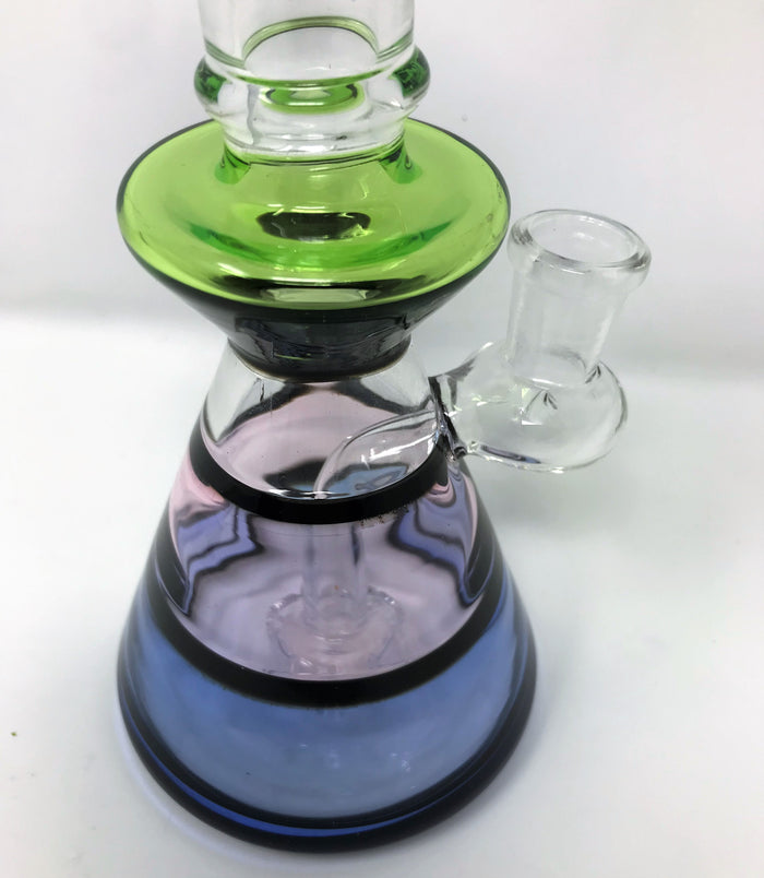 Collectible! 8" High Med Glass Beaker/Rig w/Shower Perc, Quartz Banger & Carb Cap - Green, Pink, Purple