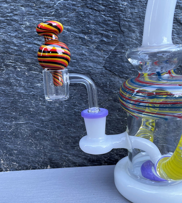 Collectible 8" Thick Glass Best Dab Rig Shower Perc 14mm Quartz Banger with Cap - Purple Fantasy