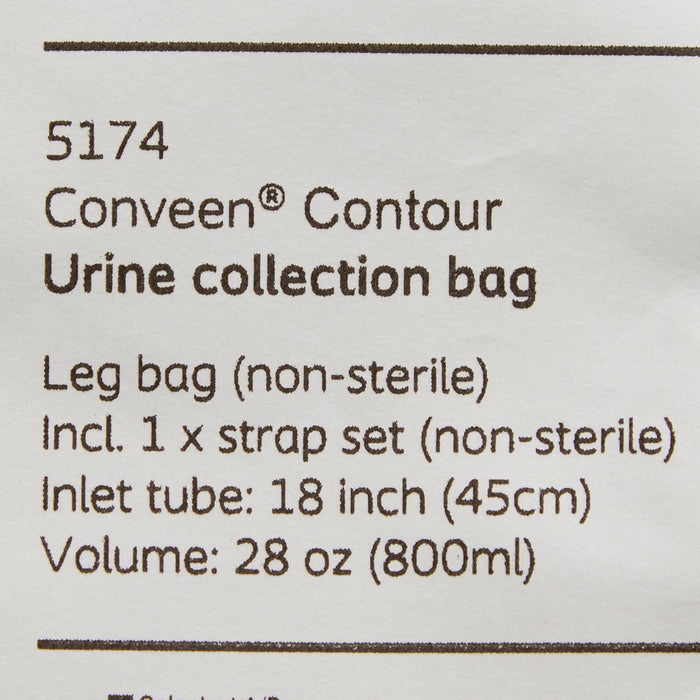 Coloplast Conveen Contour Urinary Leg Bag, Anti-Reflux Valve, Polyethylene/Flocked, 800mL