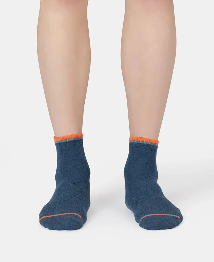 Compact Cotton Elastane Stretch Ankle Length Socks With StayFresh Treatment - Denim Melange (Pack of 2)