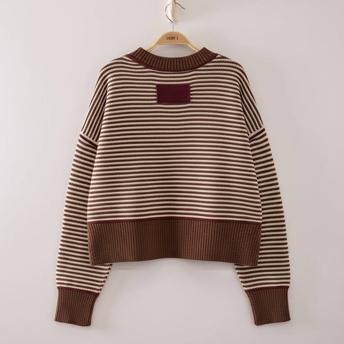 Contrast Trim Stripe Knit Sweater (2 Color) - 260 Broadway Boutique