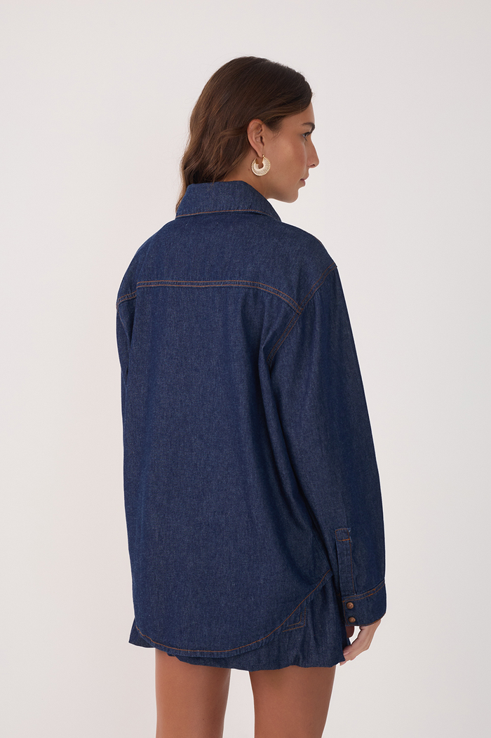 Denim Buttoned Front Pockets Shirt_5