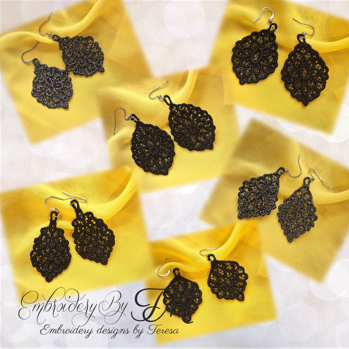 Earrings black ornament /4x4 hoop / six variations
