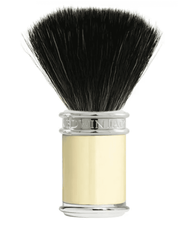 Black synthetic shaving brush with ivory handle