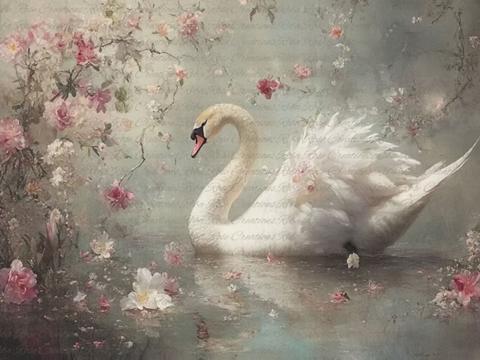 Floral Swan Rice Paper by Reba Rose Creations