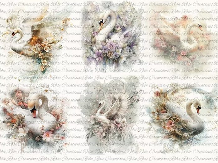 Floral Swans Rice Paper by Reba Rose Creations