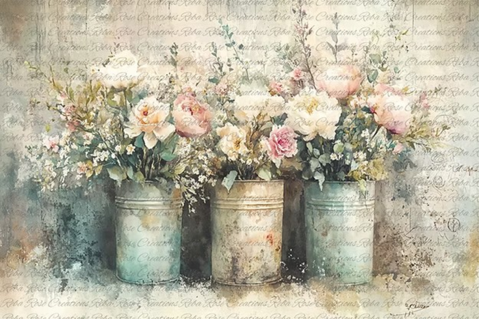 Florals in Cans Rice Paper by Reba Rose Creations