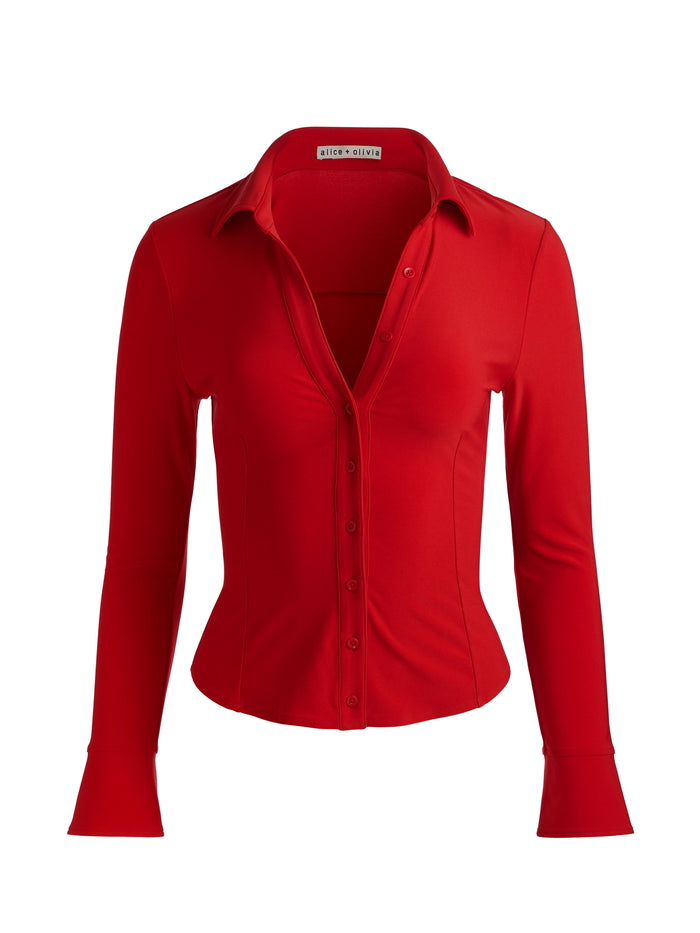 FREYA BUTTON DOWN TOP - CHILI PEPPER