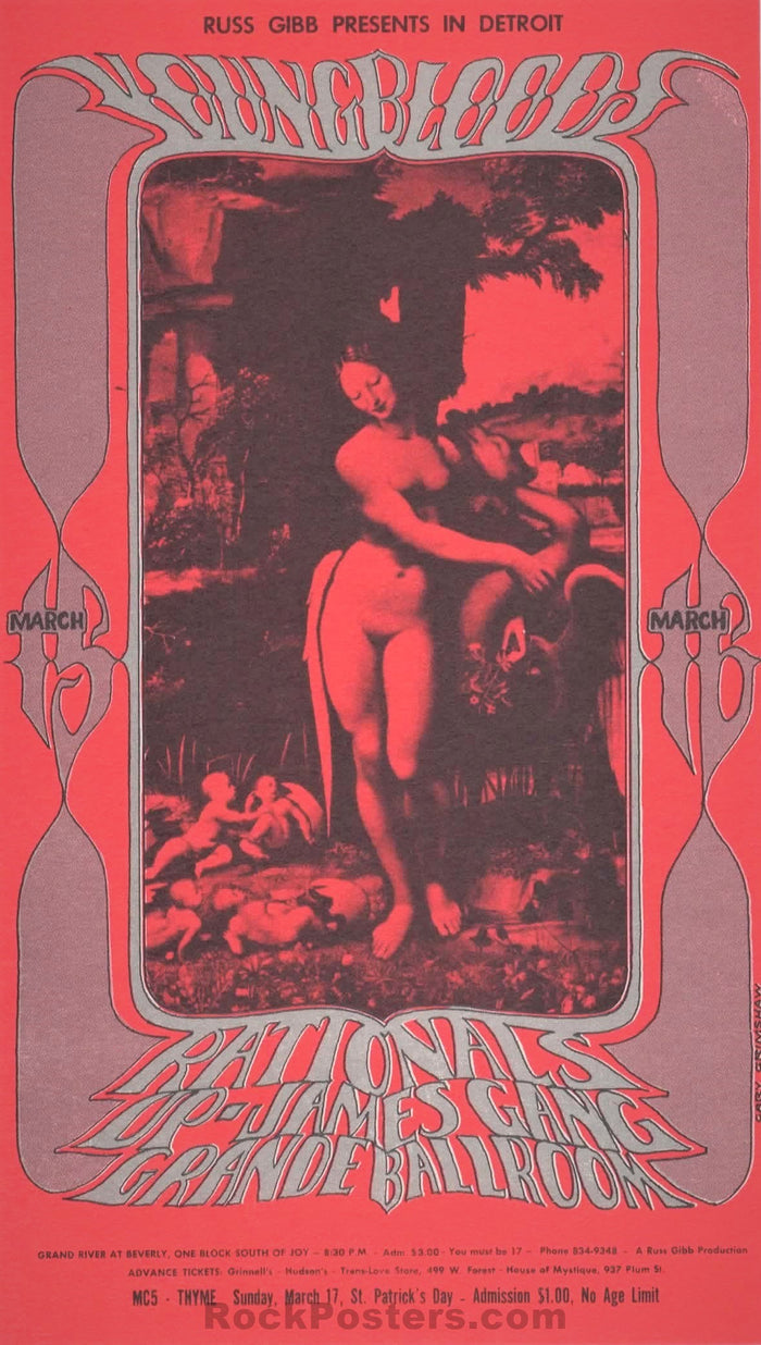 GB-28 - Youngbloods - 1968 Postcard - Grande Ballroom - Near Mint