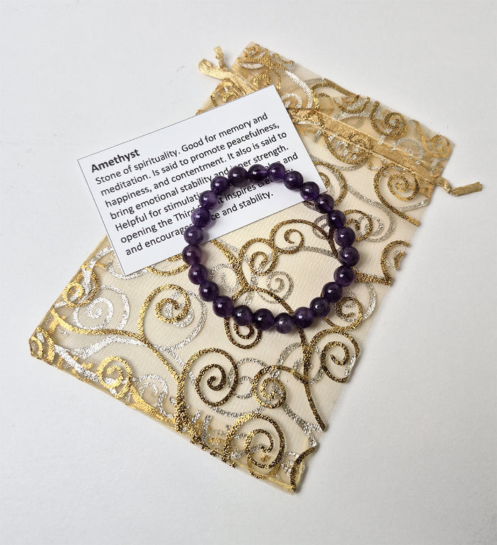 Gemstone Bead Bracelet - Amethyst 8mm