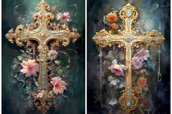 Golden Crosses Rice Paper by Reba Rose Creations