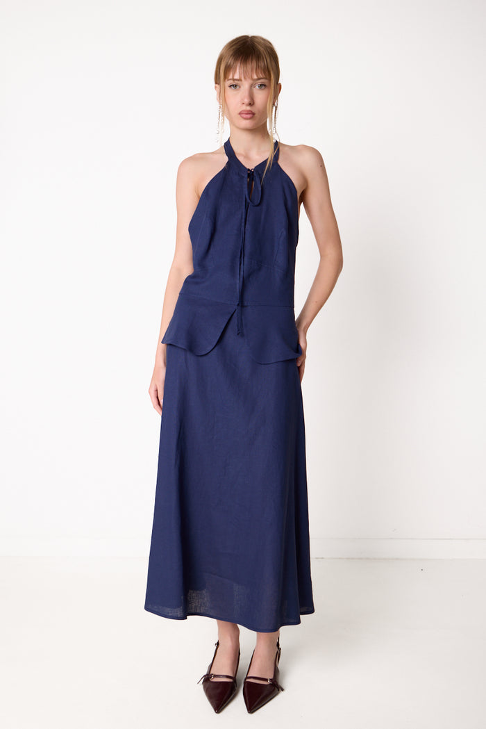Halterneck midi dress with layered waist detail wholesale