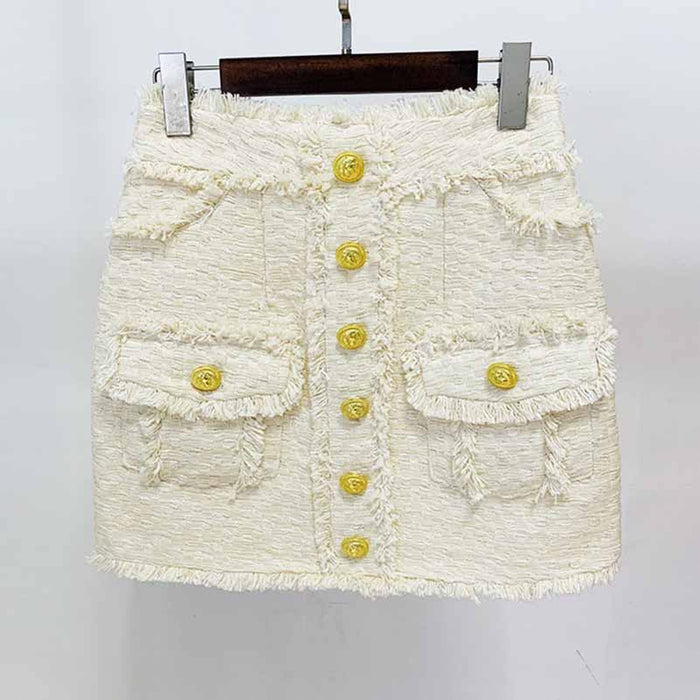 Ivory Tweed Crop Top Jacket + Mini Skirt Suit