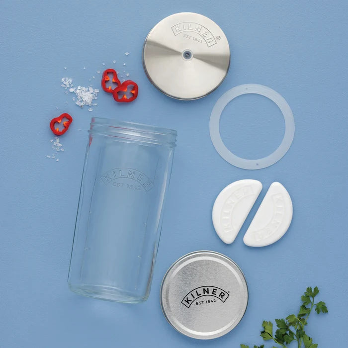 Kilner 1L Glass Fermentation Jar Set Wide Mouth With Airlock Valve Lid, Weights