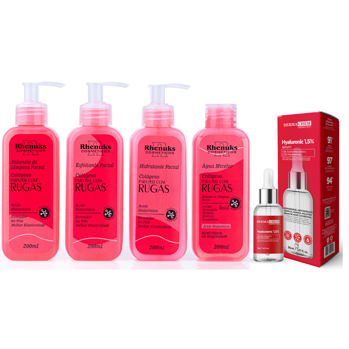 Kit SkinCare Anti Rugas com Colágeno Rhenuks + Sérum Hialurônico 1,5% Dermachem