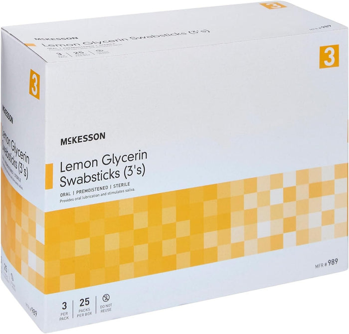 McKesson Lemon Glycerin Oral Swabsticks, Premoistened Sterile, 3 Per Pack
