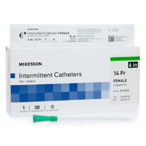 McKesson Straight Tip PVC Urethral Catheter, Female - 16-F610-Box - LL Medico