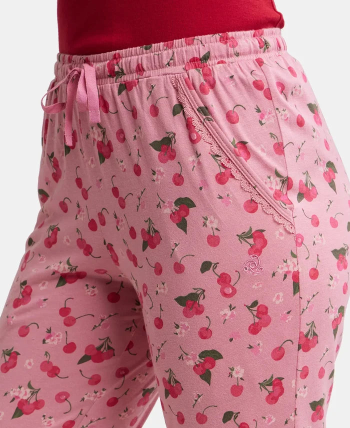 Micro Modal Cotton Relaxed Fit Printed Pyjama with Side Pockets - Wild Rose-6