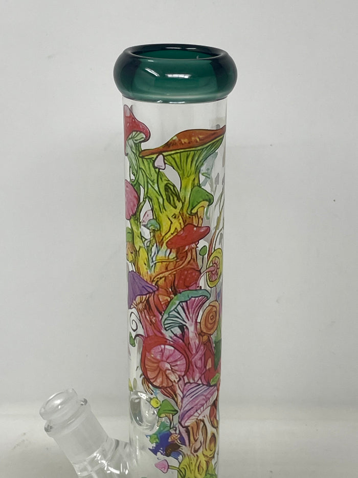 Multi Mushroom Design 14" Straight Thick Glass Water Pipe Bong - 2 bowls