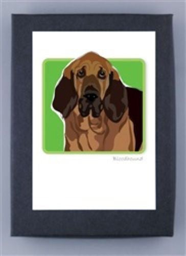 PAPER RUSSELLS - BLOODHOUND NOTE CARDS feature a framed illustration of a brown bloodhound with large ears and sad eyes on a green background—ideal for fans of eco-friendly stationery from PAPER RUSSELLS.