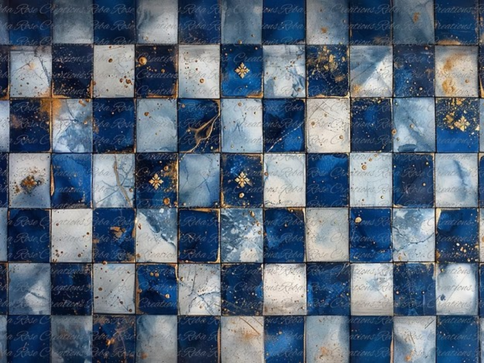 Royal Blue and White Checkered Rice Paper by Reba Rose Creations