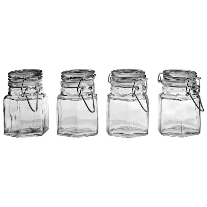 Silver Airtight Rubber Seal Clip Top Lid Round Glass Jars (Set of 4) - Modern Home Interiors