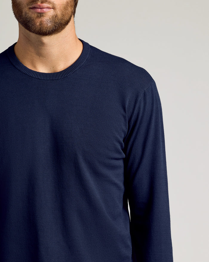 Man in navy, long-sleeve Black & Navy Crew Neck Sweater 2-Pack.