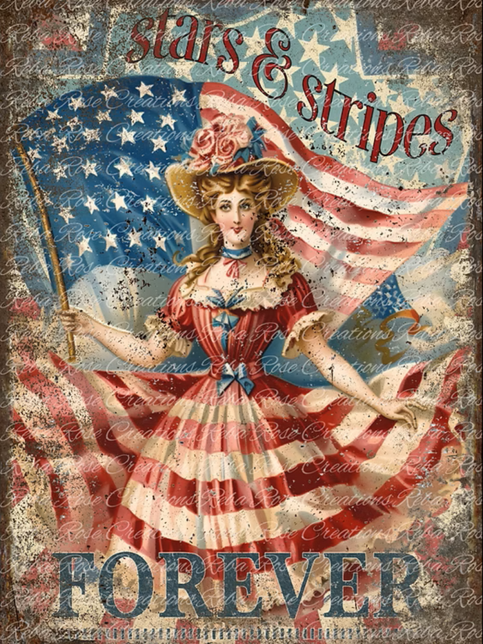 Stars and Stripes Rice Paper by Adorabelle Vintage Co for Reba Rose Creations, Size A4
