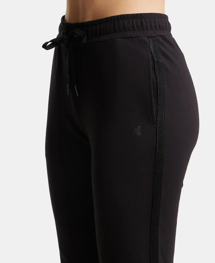 Super Combed Cotton Elastane Stretch French Terry Straight Fit Trackpants with Side Pockets - Black