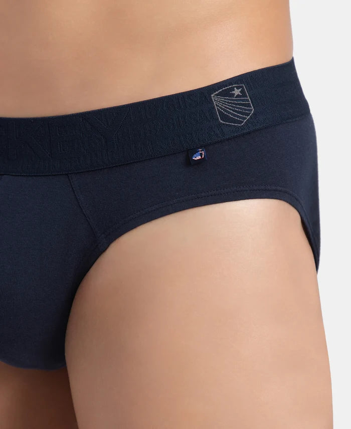 Super Combed Cotton Elastane Stretch Solid Brief with Ultrasoft Waistband - Navy