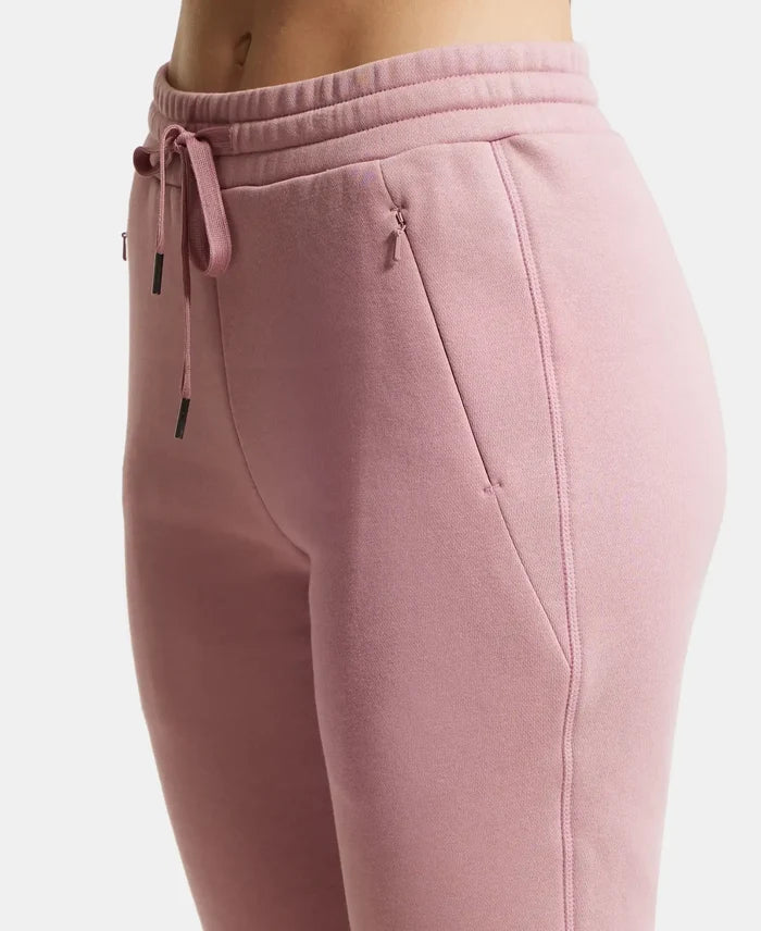 Super Combed Cotton Rich Fleece Fabric Straight Fit Trackpants with Zipper Pockets - Lilas