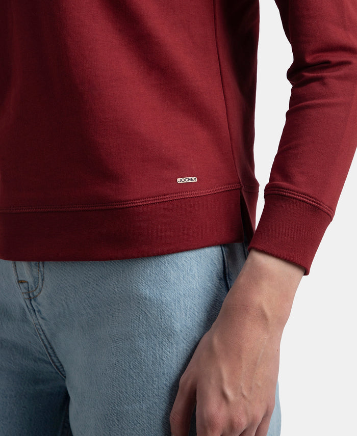 Super Combed Cotton Rich French Terry Fabric Solid Sweatshirt with Raglan Sleeve Styling - Pomegranate