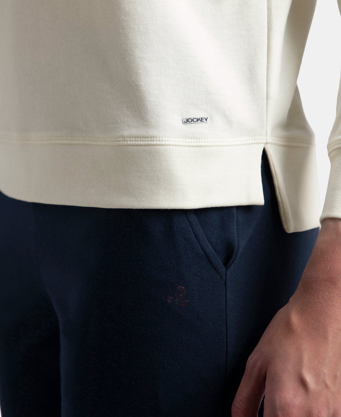 Super Combed Cotton Rich French Terry Fabric Solid Sweatshirt with Raglan Sleeve Styling - Cannoli Cream